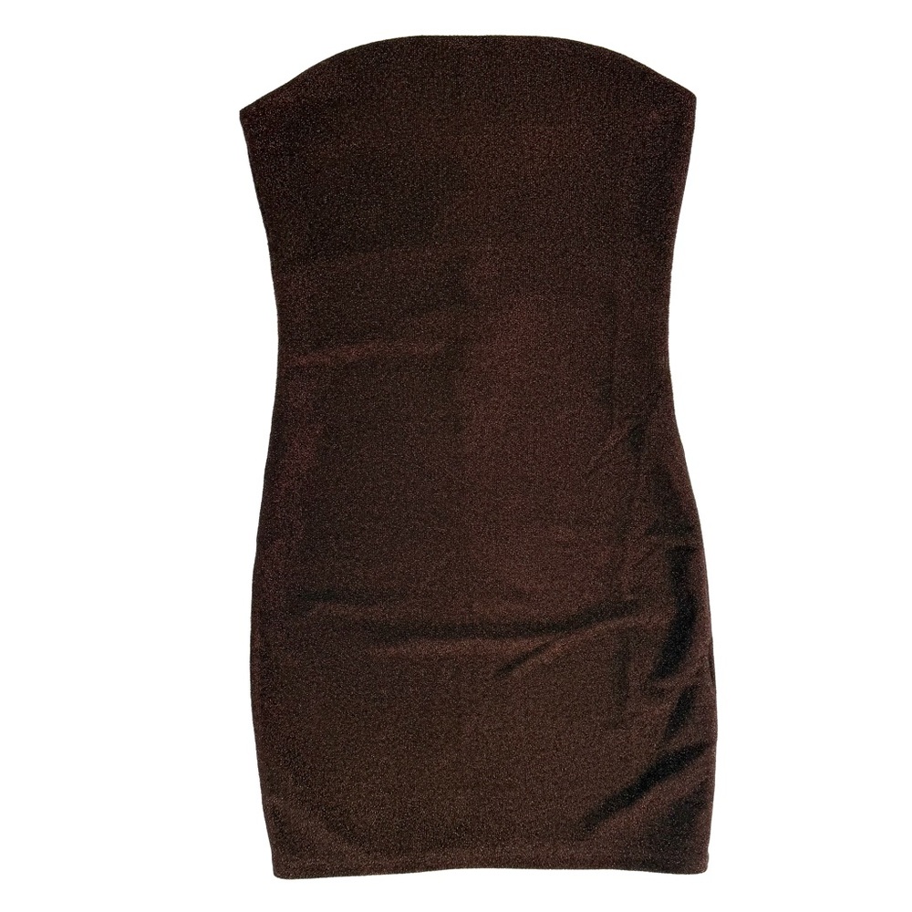 NWT Chocolate Brown Strapless Glitter Shimmer Mini Dress Y2K Clubwear Party